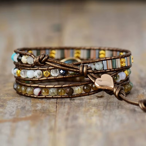 Wickelarmband „Waldlicht“ mit Labradorit-Tropfen